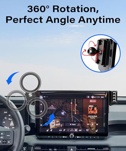 Image of Car Phone Holder for 2026 Toyota RAV4 /RAV4 Hybrid 12.9 inch Screen Accessories | MagSafe Strong Magnetic Clip Cell Phone Mount, 360 Rotatable Hands-Free Holder, Not Block Air Vents