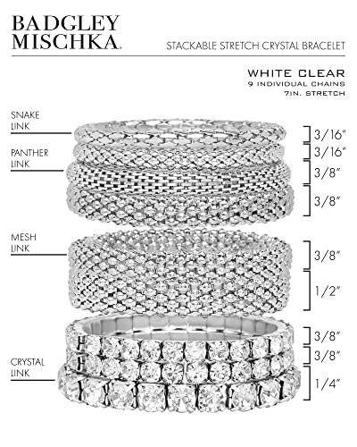 Badgley Mischka Women's Bracelet - Stackable Stretch Layered Crystal Snake Panther Link Mesh Bangle Tennis Bracelet3