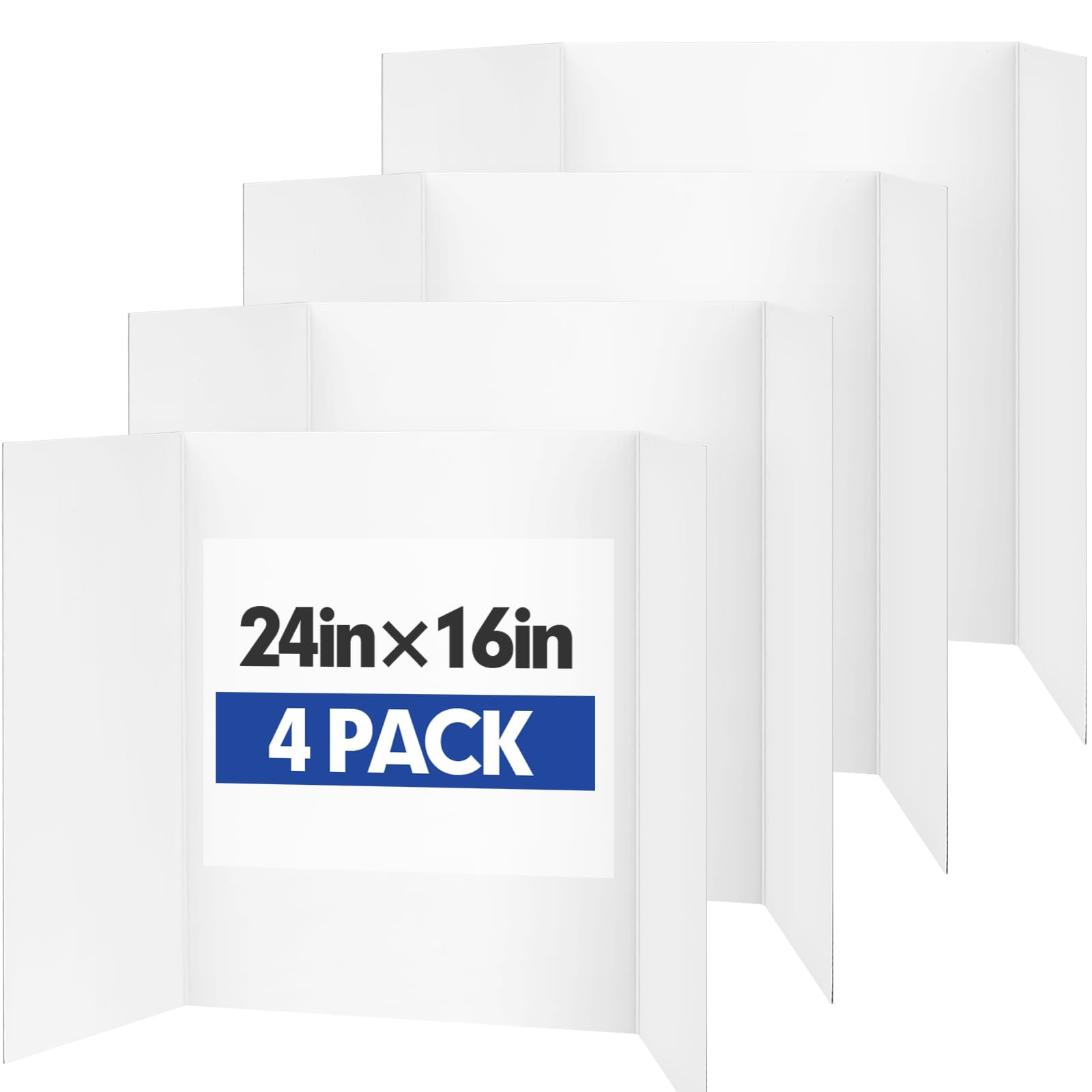 Trifold Poster Board,4 Pack 24" x 16" White Corrugated Poster Boards,Display Board,Perfect for School Projects, Science Fairs, Event Displays, and Business Presentations