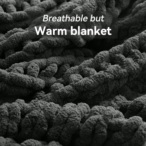 Negwoo Grobstrick-Überwurfdecke, 127,7 x 152,4 cm, Chenille-Garn für Bett, Couch, handgefertigt, dunkelgrau, gehäkelt, groß, dick… – Ansicht 6