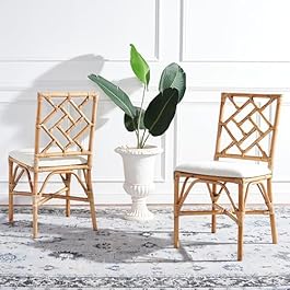 SAFAVIEH Home Collection Bhumi Brown/White Accent Chair with Cushion Set of 2 (Fully Assembled)