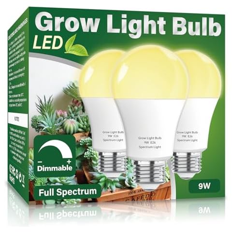 Wiyifada 3 Pack Full Spectrum Grow Light Bulbs,A19 Grow Lights for Indoor Plants,Dimmable E26 9W Grow Bulb Replace up to 100W,Plant Lights for Indoor Growing,Flowers,Indoor Greenhouse,Indore Cover