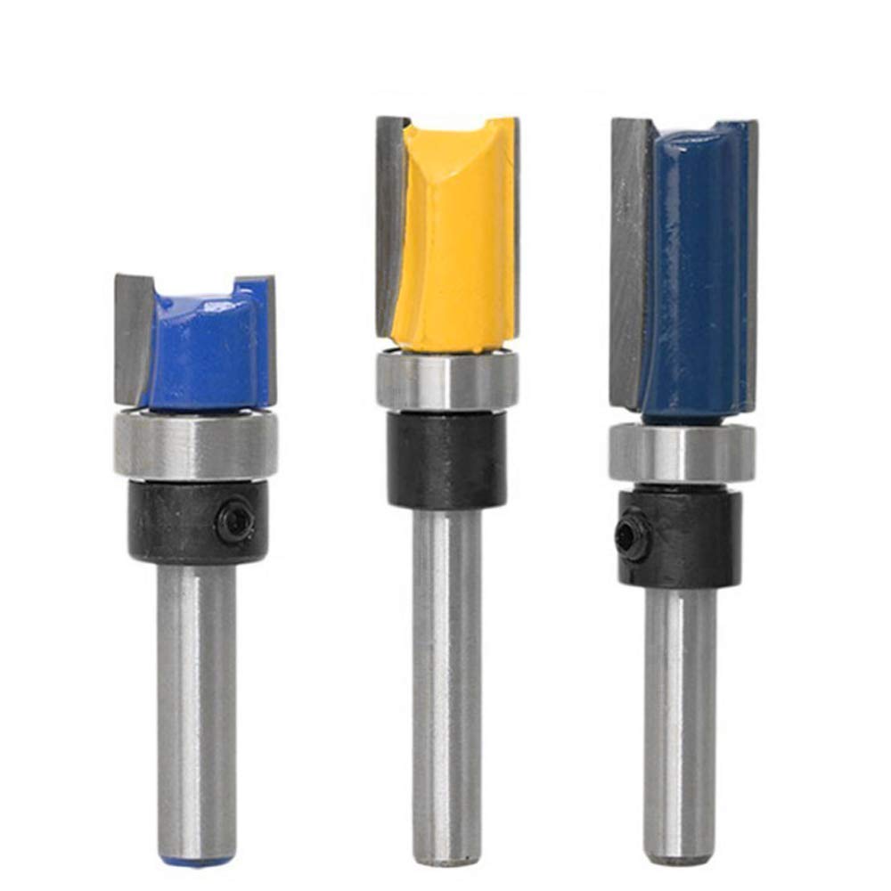 Gasea 3pcs 6.35mm Tige Flush Garniture Routeur Bit Avec Bas Roulement Fraise à Copier Fraise Pour Menuiserie-Lame de Coupe 11.9,