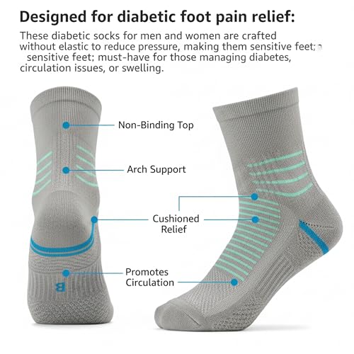Image of Crew Socks for Women & Men Circulation, Ankle Compression for Diabetic and Neropathy Pain Relief, Swelling, Neuropathy, Runner, Nurses, Travel, Pregnancy, Flying - Grey