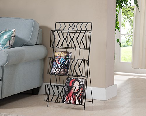 Kings Brand Furniture Black Finish Metal 3 Tier Magazine Rack Stand