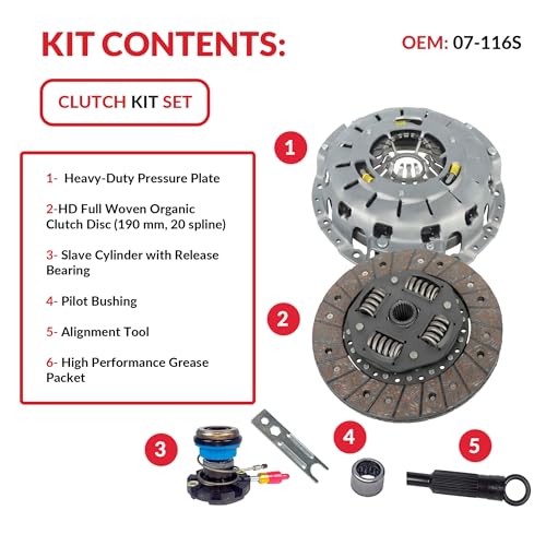Clutch And Slave Kit Set compatible with Ranger B2300 B2500 B3000 Bse Xl Xlt Limited Sport Stx Ds 1995-2011 2.3L L4 Gas Dohc 2.5L Gas Sohc L4 3.0L V6 Gas Ovh (Self-Adjusting Clutch Cover; 07-116S) - Image 4
