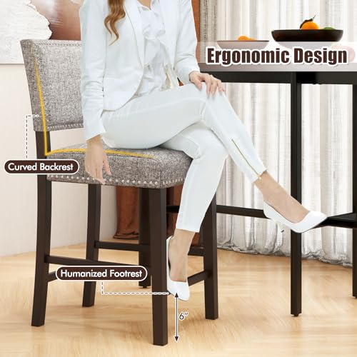 Conjunto de 4 butacos de altura para barra COSTWAY, con cojín grueso acolchado, patas de madera de caucho sólida y reposapiés, estilo moderno para cocina, cafetería y pub miniatura 5