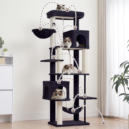 Image of Gitelsnour Cat Tree, Cat Tower with Sturdy Steel Tube, Large Perch GCT024G | 70.5'' Cat Furniture with Scratching Post, Hammock, Basket and Big Platform for Indoor Cats Large Adult, Drak Gray