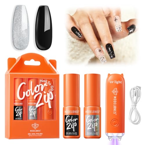 Kit de esmalte en gel negro con lámpara UV 3 en 1