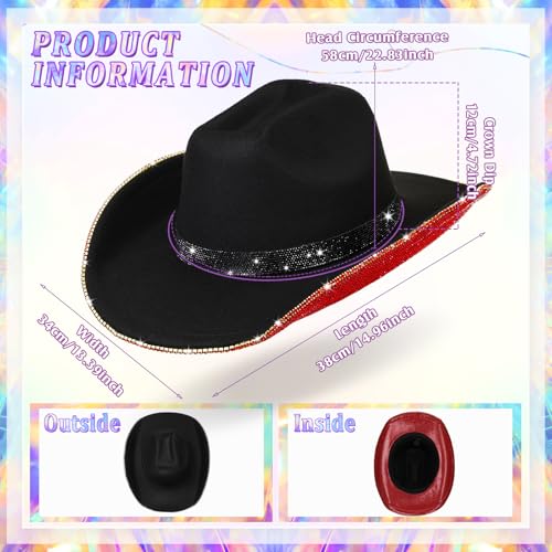 Image of Hercicy Rhinestone Cowboy Hat with Diamond Fringe CowHat for Cosplay Wedding circumference between 21.5 and 23.5 inches