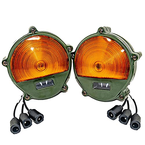 2 Pack, Military Front Turn Signal Assembly - Green With Amber Light - Compatible with Humvee M998 etc. 24v Universal