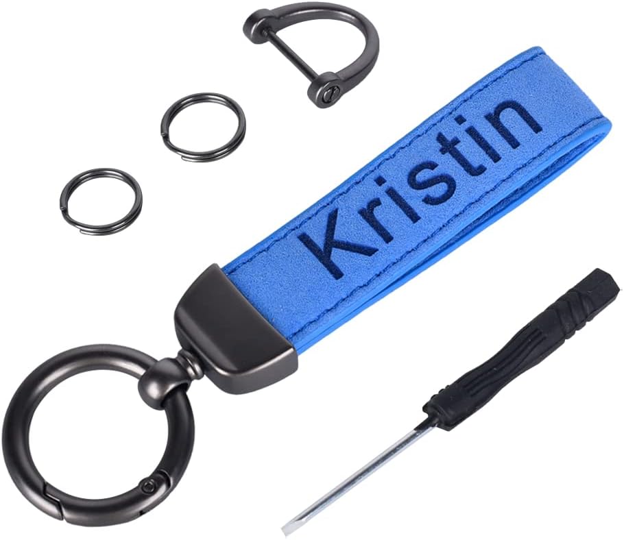 Personalized Leather Car Keychain, Custom Universal Key Chains for Key Fobs, with Anti-lost D-ring and 2 Keyrings