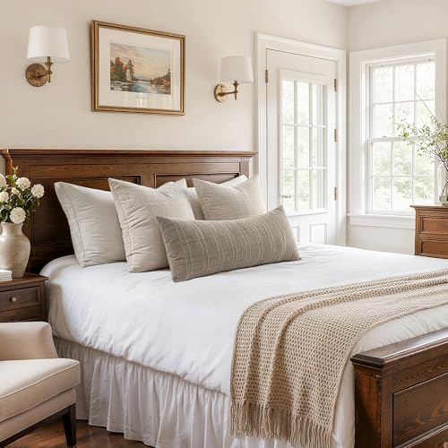 MIULEE Long Lumbar Throw Pillow Cover 14x36 Soft Linen Check Decorative Pillowcase Pack of 1 Vintage Farmhouse Textured Accent Cushion Cover for Sofa Couch Bedroom Living Room, Tan Taupe by MIULEE - Used condition - Image 4