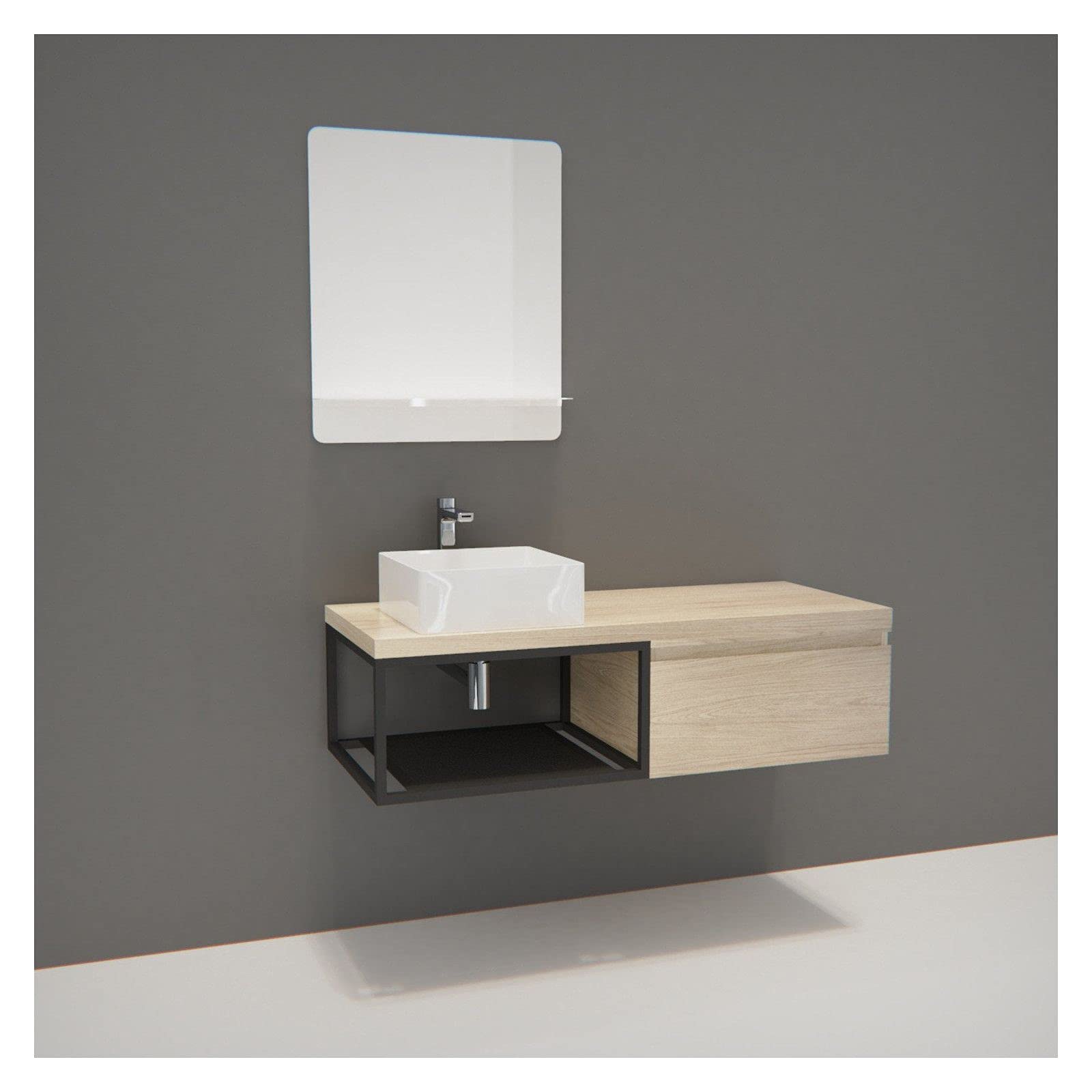 Mueble de baño de madera y metal Will – encimera colgante de 120 cm + lavabo + espejo