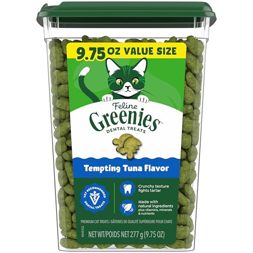 Greenies-Cat-Treats-Veterinarian-Recommended-Adult-Natural-Dental-Cat-Treats-Tempting-Tuna-Flavor-975-oz-Tub Greenies Cat Treats, Veterinarian-Recommended Adult Natural Dental Cat Treats, Tempting Tuna Flavor, 9.75 oz. Tub - Image 1