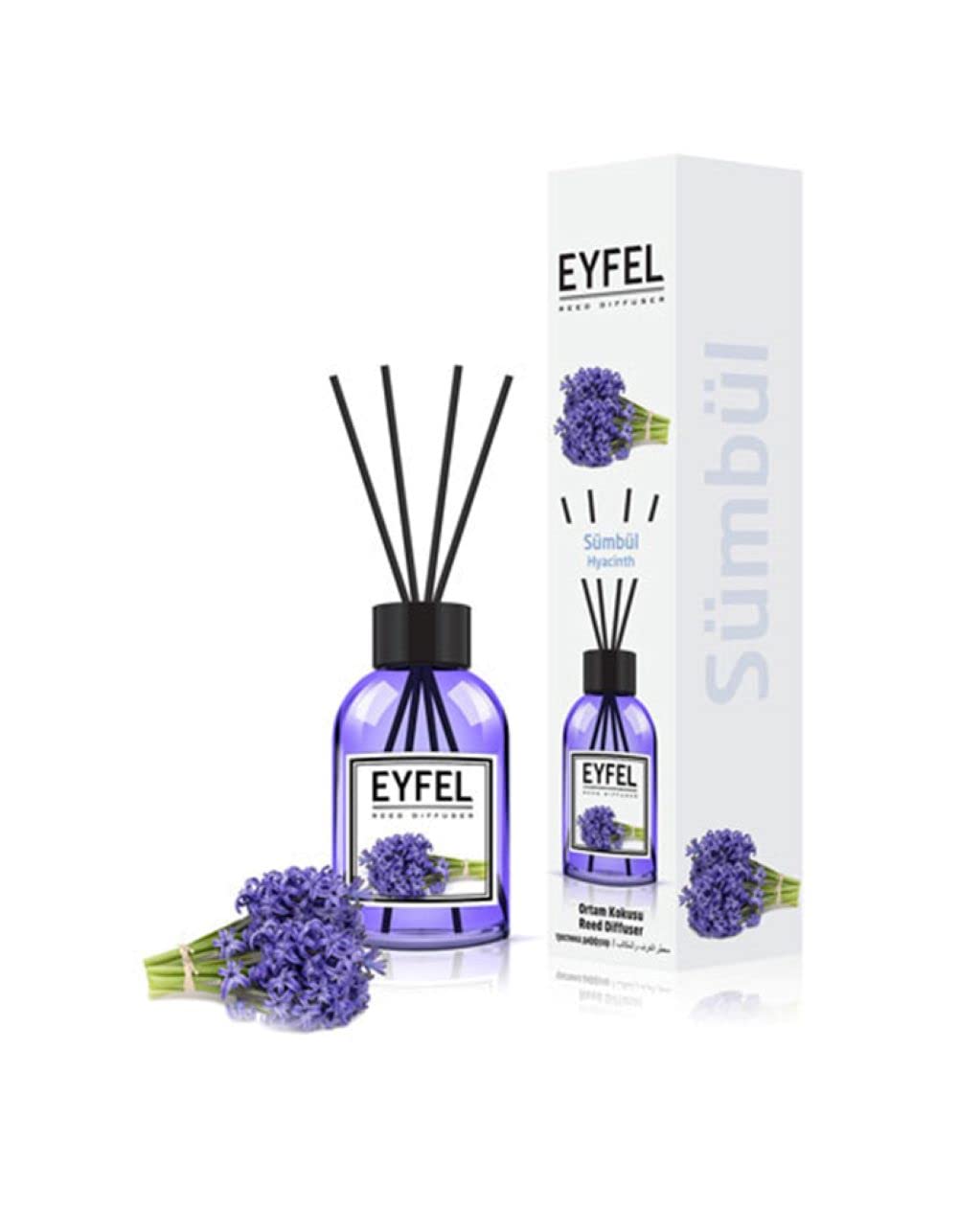 Eyfel Reed Diffuser with 4 Sticks 120 ML Vial Glass Bottle with Ceramic Lid for Home Fragrances Living Room Office Décor Scented Diffusers from Turkey (HYACINTH)