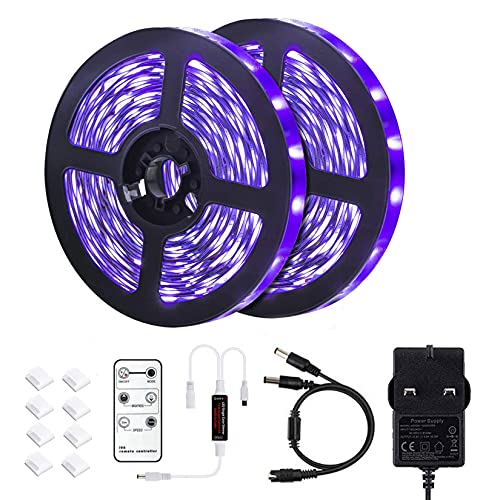 10 m UV-Lichtstreifen, Schwarzlicht mit Fernbedienung, 395 nm, 600 LEDs, 12 V/3 A, flexible Schwarzlicht-Befestigungen für Halloween, Party, Körperfarbe, Schlafzimmerdekoration, Schwarzlicht, Partys,