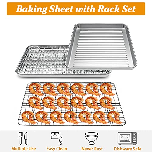 Stainless Steel Baking Sheet With Rack Set [2 Pans + 2 Racks], Cookie Sheet With Cooling Rack, Size 16 X 12 X 1 Inch, Non Toxic & Heavy Duty & Easy Clean (16 X 12 X 1 Inch) #TOP1