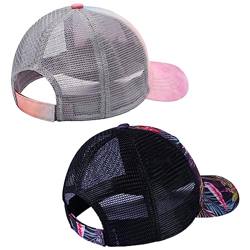 Image of BASSDASH 2 Pack Altimate Fishing Hunting Hat Mesh Back for Men Women Adjustable Baseball Trucker Cap Camo Blaze Orange