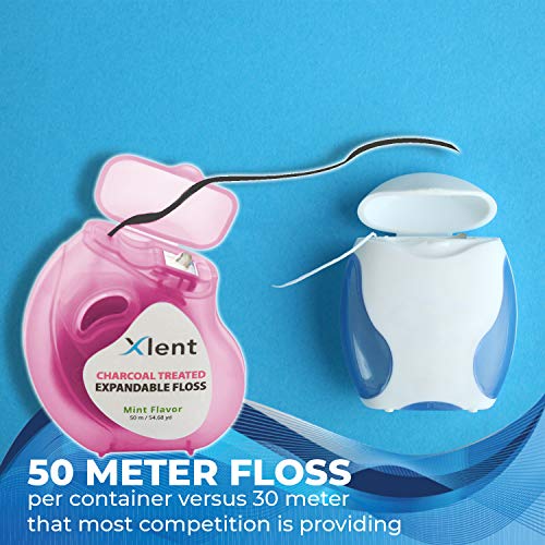 Image of Expandable Floss Treated with Activated Charcoal with Xylitol and Natural Plant Based Wax |Fresh Mint Flavor | 50 Meter (6 Count)