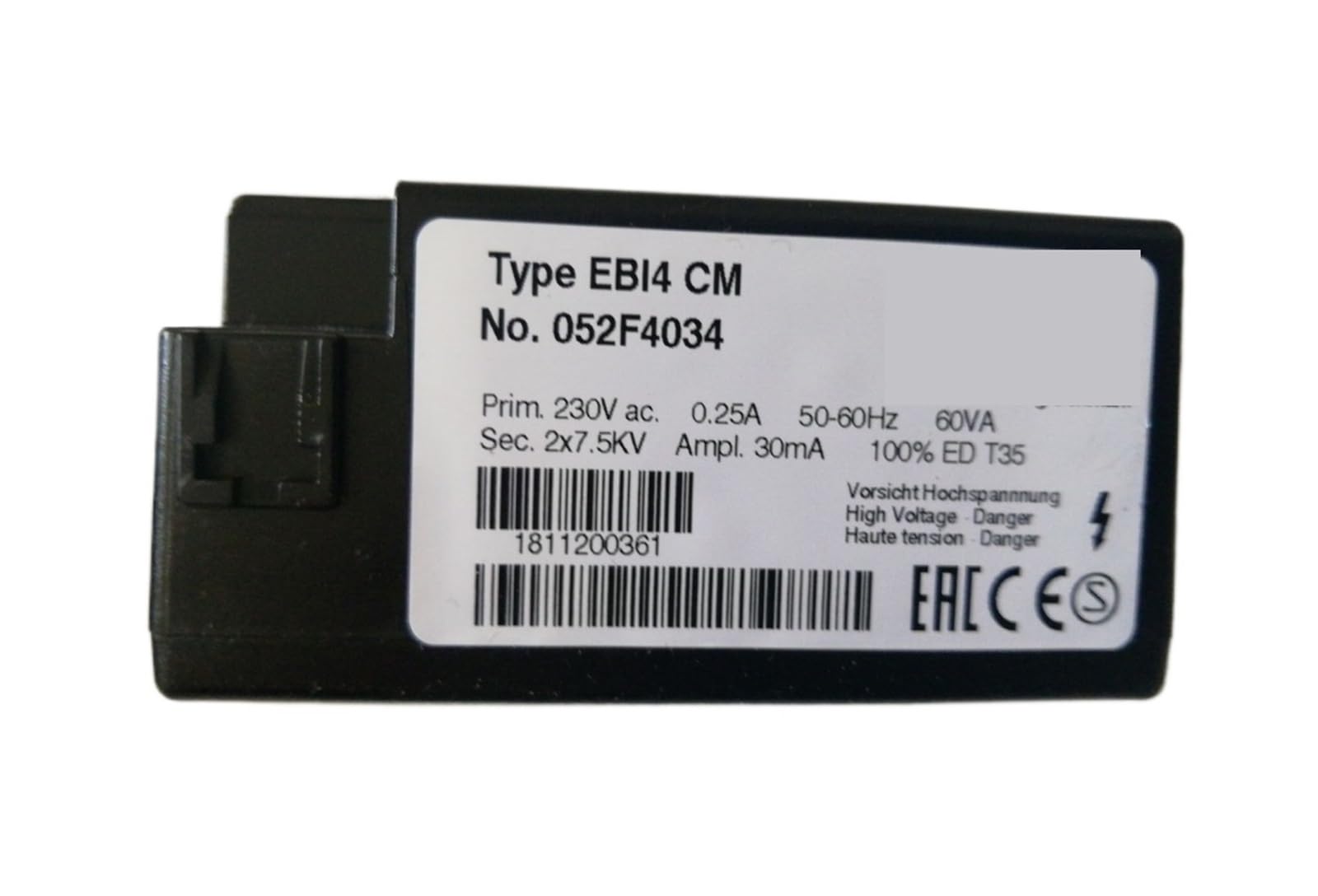 YWZVBSDCS Transformer Type EBI4 No.052F4034 PRIM.230VAC 0.25A 50-60HZ 60VA