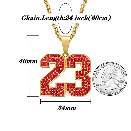 Rowin&Co Number Initial Necklaces For Boys Men Hip Hop Iced Out Cz Diamond 23 Chain Pendant, Sports Cubic-Zirconia Number Necklace, Charms Gifts For Boyfriend Husband Father. (C) #TOP4