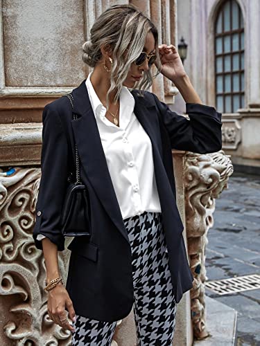 Hotouch Womens White Button Up Shirt Office Dress Loose Drop Shoulder Blouse With Pockets White, Medium, Long Sleeve #TOP4