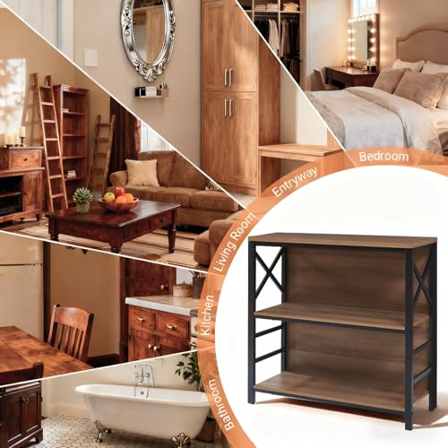 MNEETRUNG Book Shelf, Small 3-Tier Industrial Bookshelf with Strong Metal Frame & Backboard, 29.5" Short Bookcase for Small Spaces, Living Room, Bedroom and Home Office, Brown by MNEETRUNG - Image 7