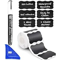 Chalkboard Labels for Jars - Waterproof Reusable Chalk Sticker Labels for Containers Storage Jars - 12 Unique Shapes & 3 Sizes Includes Erasable Liquid Chalk Marker & Mini Towel (Pack of 162)