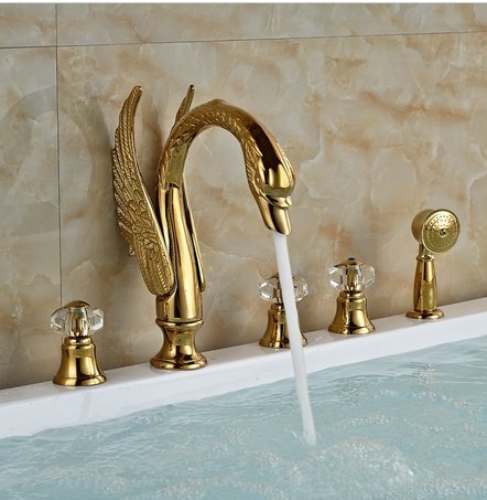 Robinet mitigeur cygne doré anti-ternissement pour baignoire