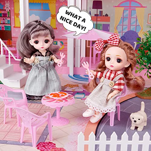 Dreamy Dollhouse Playset with Elevator,Slide,Stairway,Lights,Furniture,Accessories,Pretend Play Dreamhouse with 3 Dolls& 2 Pets,Best DIY Doll House for 3 4 5 6 7 8 Year Old Kids Girls (13 Rooms)