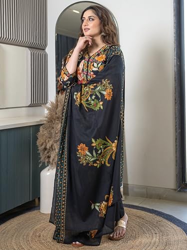 Image of Arayna Women's Pure Cotton Floral Kurta Set with Pants & Dupatta | Embroidered V-Neck Ethnic Suit