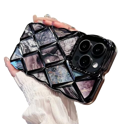 Coque marbre iPhone 15 antichoc noir avec motif géométrique ondulé