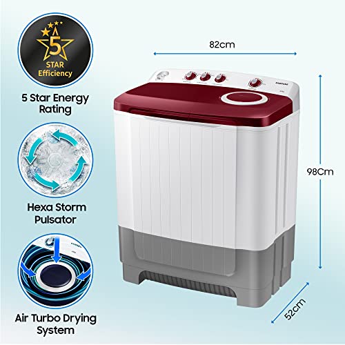 Image of Samsung 8 Kg Semi-Automatic 5 Star Top Load Washing Machine Appliance (WT80R4000RG /TL, Light Grey, Wine Red Lid (Opaque), Hexa Storm Pulsator)
