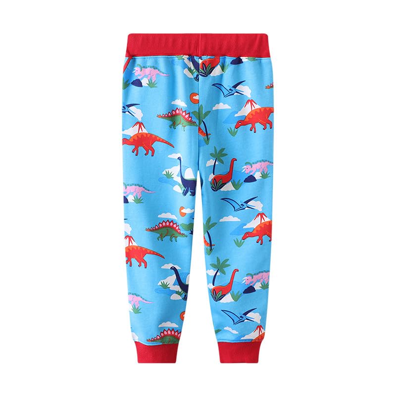 Irsutey Toddler Boy Girls Cartoon Sweatpants Cotton Dinosaur Print Drawstring Elastic Waist Sport Jogger Pants Pocket2