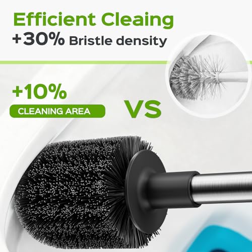 Image of HAMITOR Toilet Plunger and Brush Set: Bathroom Powerful Cleaning Round Bristle Brush - Stainless Steel Heavy Duty Unclogging and Bowl Brush Combo - Compact Home Apartment Restroom Decor Accessories