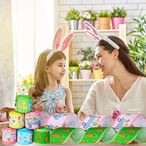 6 Rolls 30 Yards Easter Ribbon 2 Inch Bunny Egg Rabbit Ribbon Pastel Spring Color Wired Edge Craft Ribbon Fabric Decorative Wrapping Ribbon Roll For Gift Hair Bow Sewing Crafts Supplies (Bunny) #TOP5