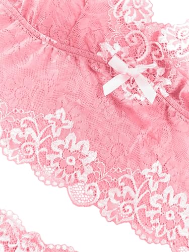 Image of Lilosy Sexy Lingerie for Women Lace Pajamas Set Cami Bra and Panty High Waist Sheer Sleepwear 2 Piece 2XS-6XL