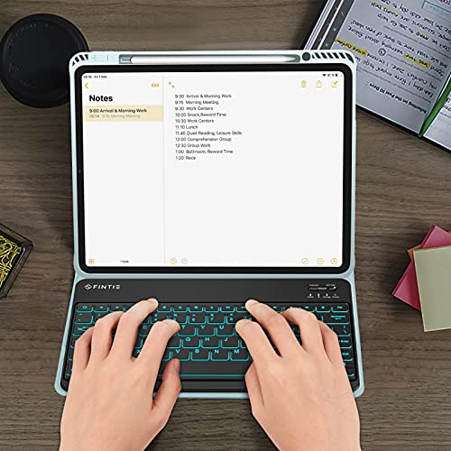 Fintie Keyboard Case For Ipad Pro 12.9" 6Th Generation 2022 & 5Th/4Th/3Rd Gen, Soft Tpu Back Cover, Pencil Holder & [7-Color Backlight] Magnetically Detachable Wireless Bluetooth Keyboard, Ice Blue #TOP7