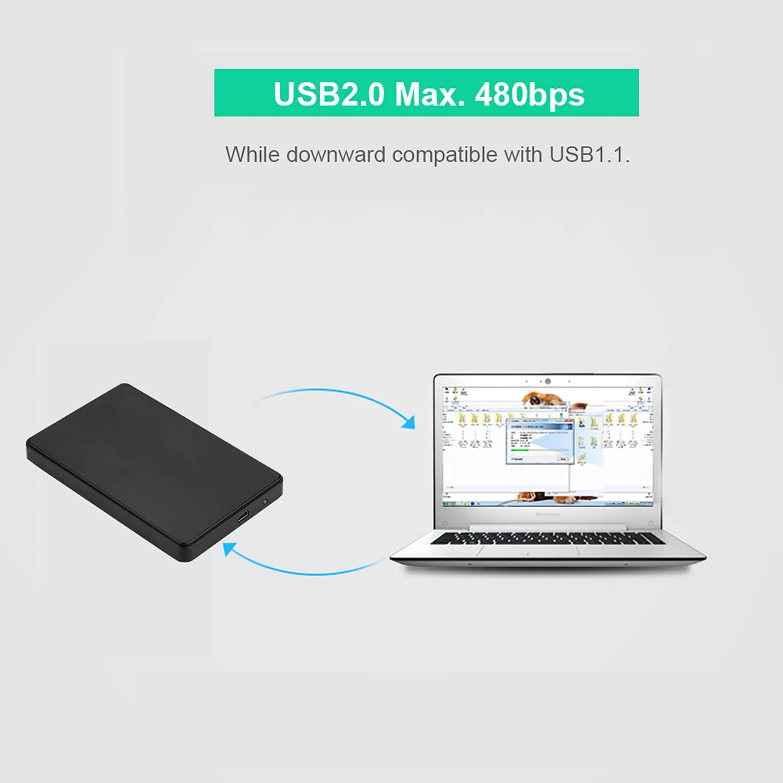 Generic 2TB External Hard Drive Enclosure, 2.5 Inch IDE, Portable, No Screws, USB 2.0, LED Indicator