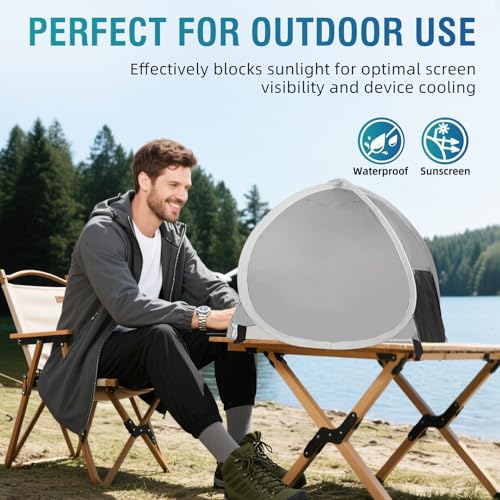 Laptop Tent - Laptop Sun Shade - for Work from Anywhere, Anti-Glare, Lightweight, Foldable & Portable Shield Cover for Outdoors, Computer Privacy Hood for Laptop, Towels, Drinks & More2