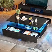 YITAHOME Couchtisch Schwarz, Wohnzimmertisch Hochglanz mit 16-Farbiger LED Beleuchtung Modern, Beistelltisch Schwarz mit Offenem Ausstellungsregal und 4 Ausziehbaren Schubladen 90x55x41,1 cm – Ansicht 5