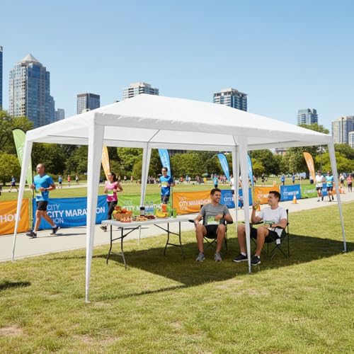 Miniatura 7 de Carpa Cenador Gazebo Desmontable 3 X 6 M Blanco Con Tubos De Acero De Alta Resistencia, Protección Uv, Rafia Pe Resistente Lluvia Para Playa, Camping, Jardín, Patio, Terraza, Exteriores