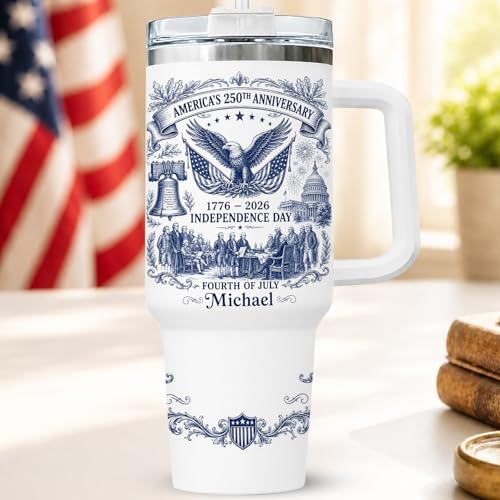 Image of Personalized 250th Anniversary Of America Tumbler - Custom Patriotic USA Flag 1776-2026 Gifts - US Eagle Freedom Tumbler 40OZ A14 - American Flag Independence Celebration Gifts For Men, Women