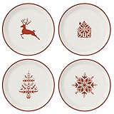 BIA Cordon Bleu Assorted Holiday Plate Set - Round Stoneware Plates with Festive Motifs, Stackable 6-Inch Plates for Snacks, Cookies, Appetizers - Durable Holiday Gift Set for Entertaining