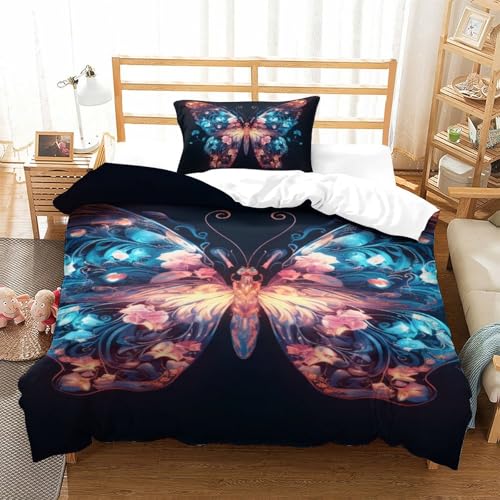 Housse de couette papillon 3D en microfibre douce avec fermeture éclair
