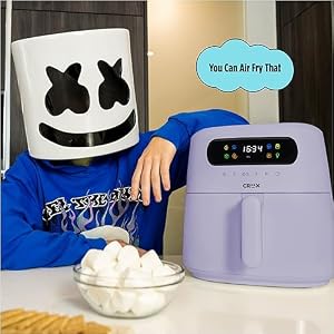 CRUX x Marshmello 30 QT Digital Air Fryer with TurboCrisp Technology Touch Screen Temperature Control Timer and Auto Shut off Fully Programmable Silicone Cupcake Molds Included Lavender