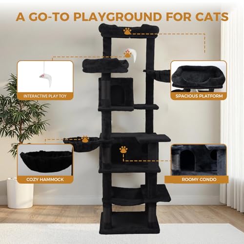 Árbol para gatos negro alto 68 pulgadas interior miniatura 4