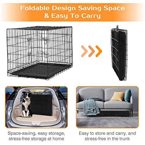 48 Inch Dog Crate Dog Cage for Large Dogs Folding Mental Wire Dog Kennel Outdoor and Indoor with Double-Door Divider Panel Removable Tray and Handle 48 Inch Dog Crate Dog Cage for Large Dogs Folding Mental Wire Dog Kennel Outdoor and Indoor with Double-Door Divider Panel Removable Tray and Handle