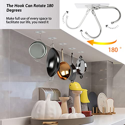 Large Adhesive Hooks, 16 Pack Heavy Duty Hold 44Lb(Max) Sticky Hooks, Waterproof And Rustproof Wall Hooks For Hanging, Self-Adhesive Traceless Clear Wall Hooks To Use For Kitchen Bathroom Home Office #TOP3